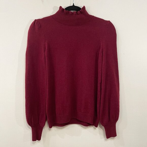 EUC Sezane Brianna Cashmere Ruffle Neck Sweater Raspberry Red Small - Picture 2 of 7